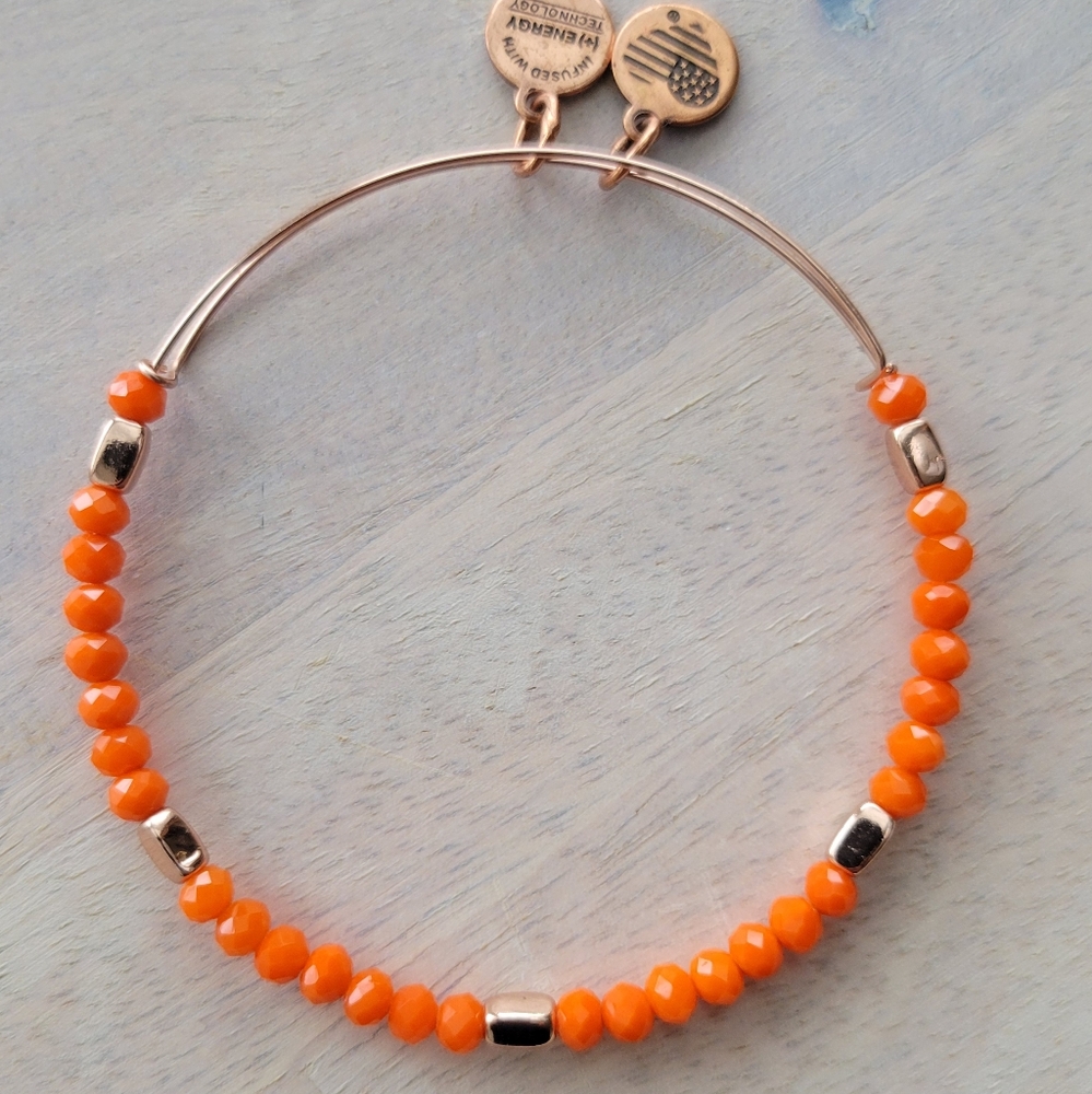 Rose Gold and Orange Alex and Ani Beaded Bangle